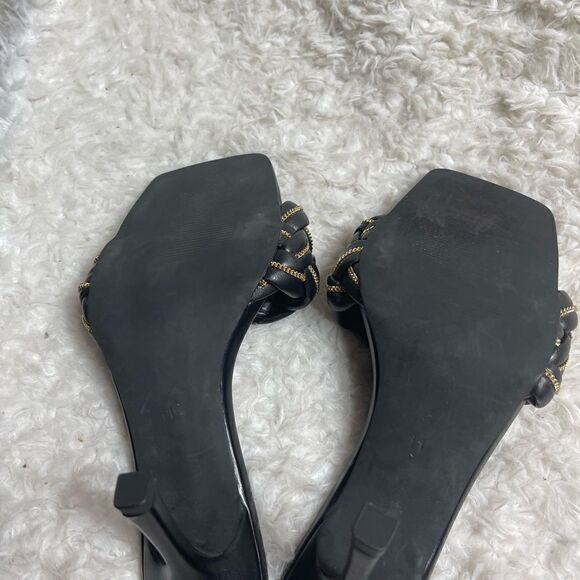 Vivianly Black slip on heels sandals with gold tone chain accent size 11 - Picture 8 of 9
